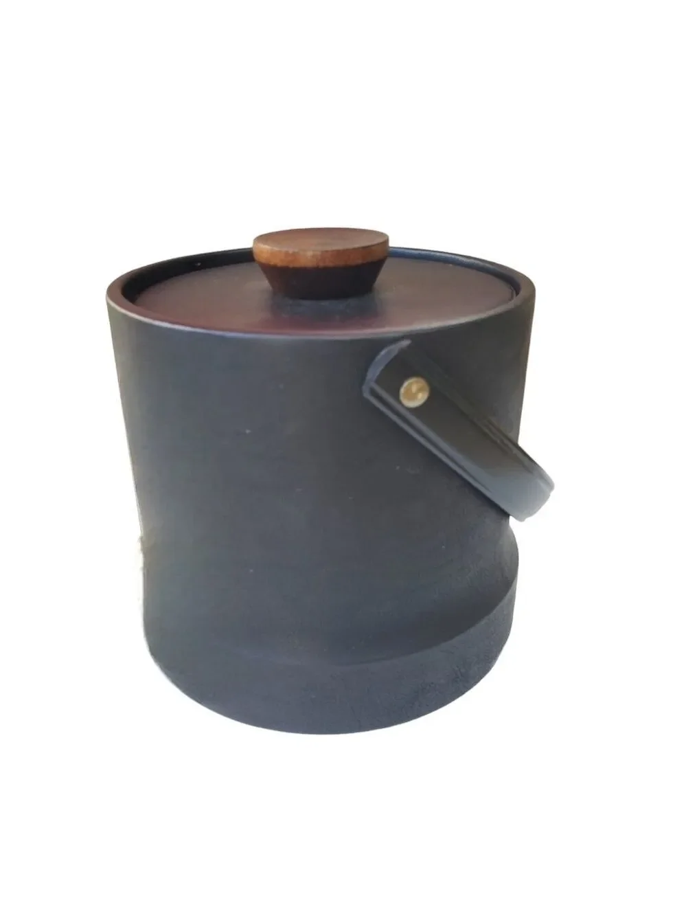Vintage MCM faux leather Ice bucket with Lid and tongs